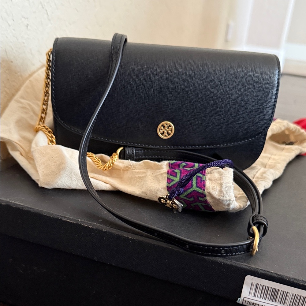 Tory Burch Black Crossbody Bag with Gold Chain